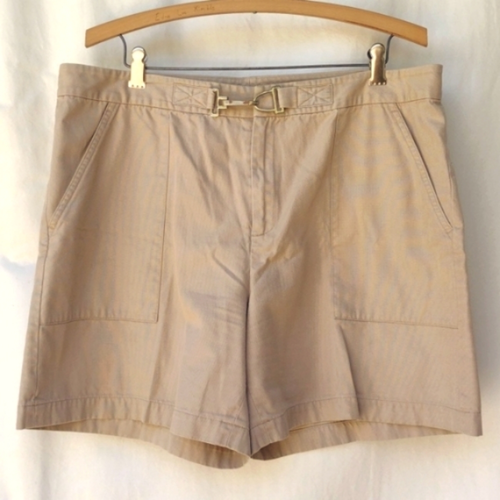 Vintage Lauren Ralph Lauren Tan Buckled High-rise Shorts Women's 14
